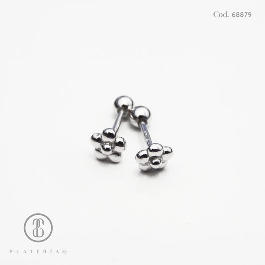ARETE RODINADO CIERRE BOLITA CIRCULO ZIRCON PLATA.925