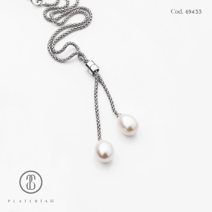 JUEGO RODINADO PERLA CULTIVADA PLATA.925