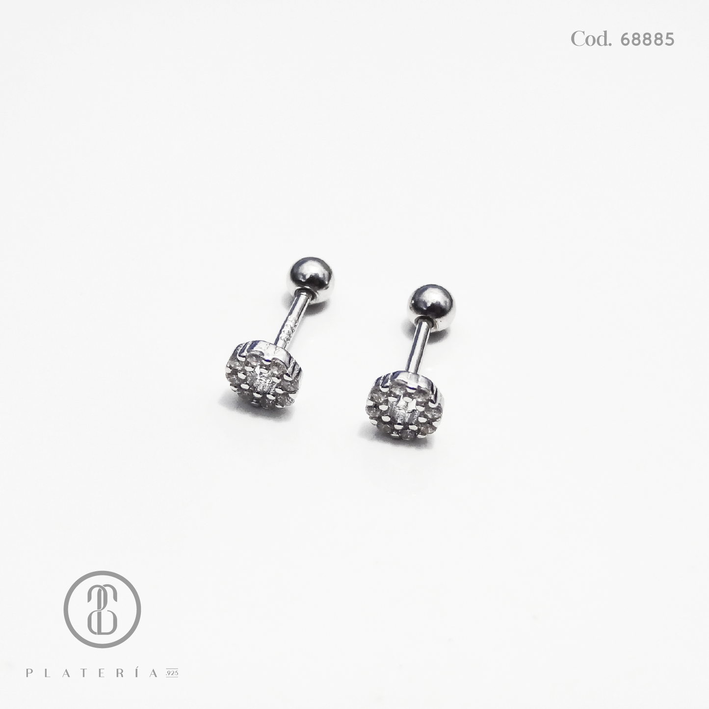 ARETE RODINADO CIERRE BOLITA CIRCULO ZIRCON PLATA.925