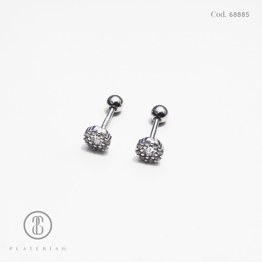 ARETE RODINADO CIERRE BOLITA CIRCULO ZIRCON PLATA.925