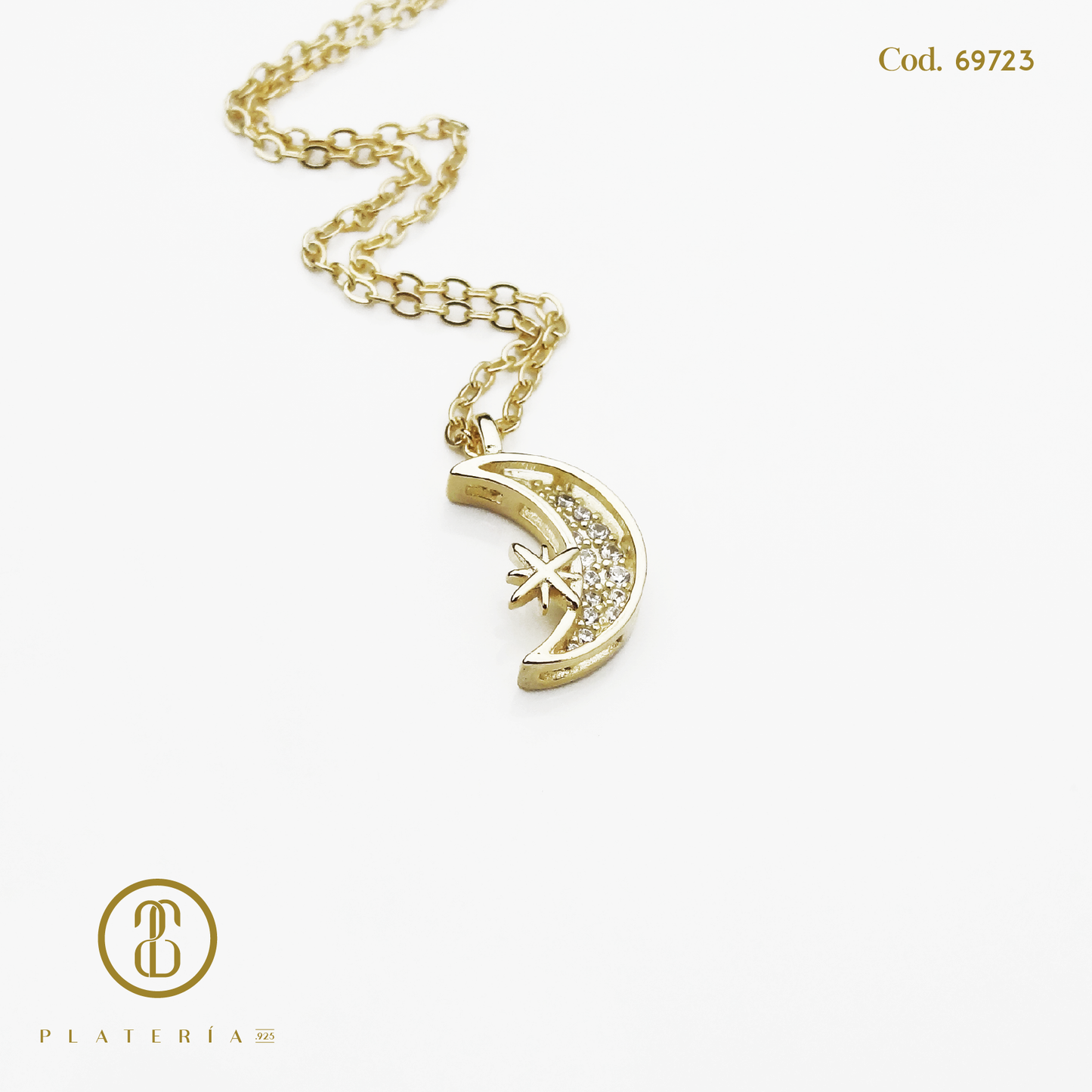 GARGANTILLA DORADA BAÑO 14K LUNA PLATA.925