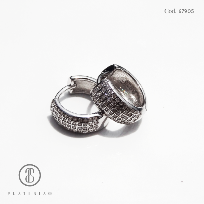 HUGGIE RODINADO 14MM PAVE PLATA.925