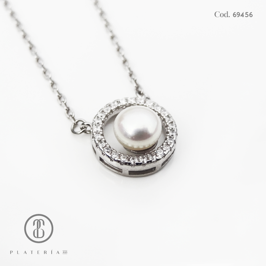 GARGANTILLA RODINADA PERLA CULTIVADA PLATA.925