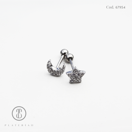 ARETE RODINADO MIS-MATCHED LUNA Y ESTRELLA PLATA.925