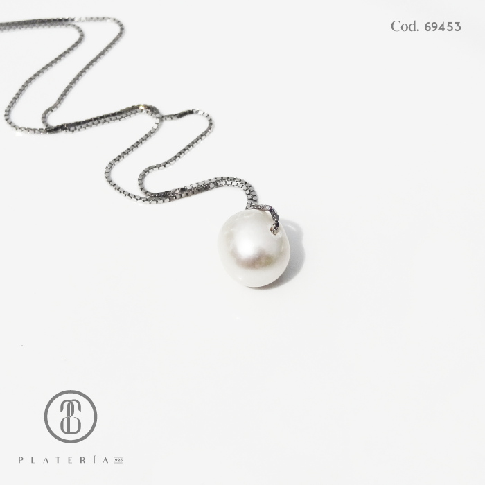 GARGANTILLA RODINADA PERLA CULTIVADA 8MM PLATA.925