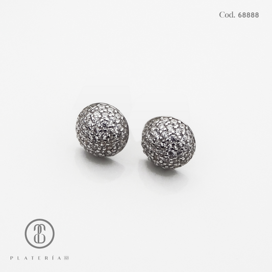 ARETE RODINADO MEDIA BOLA PAVE PLATA.925