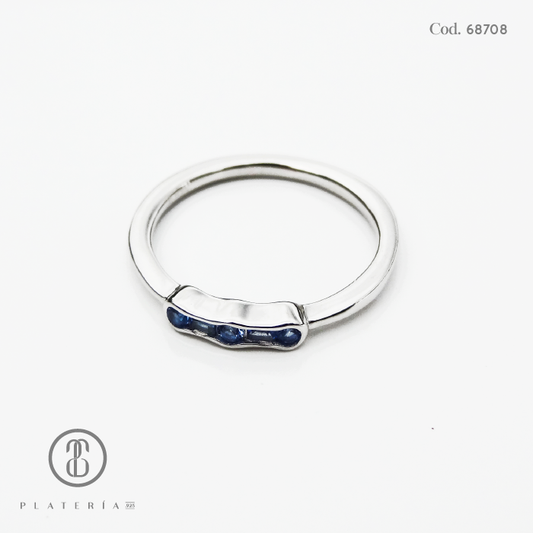 ANILLO RODINADO ZIRCON AZUL PLATA.925