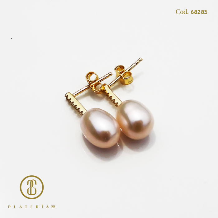 ARETE DORADO BAÑO 14K PERLA CULTIVADA PLATA.925