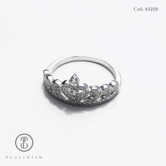 ANILLO RODINADO CORONA ZIRCONES PLATA.925