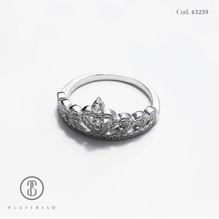 ANILLO RODINADO CORONA ZIRCONES PLATA.925