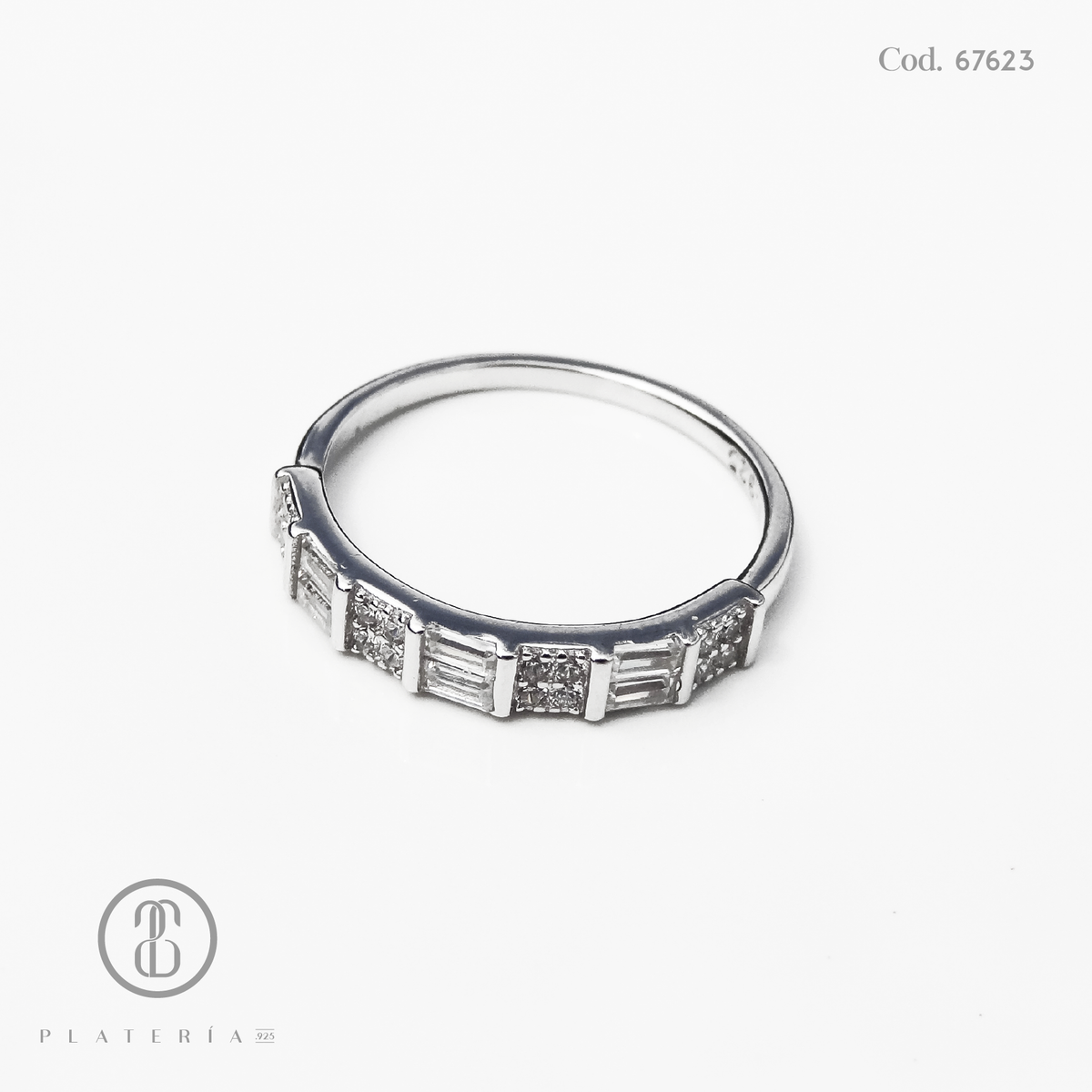ANILLO RODINADO MAT CINTILLO BAGUETTE PLATA.925