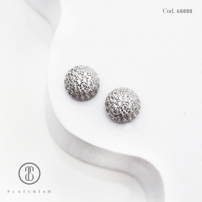 ARETE RODINADO MEDIA BOLA PAVE PLATA.925