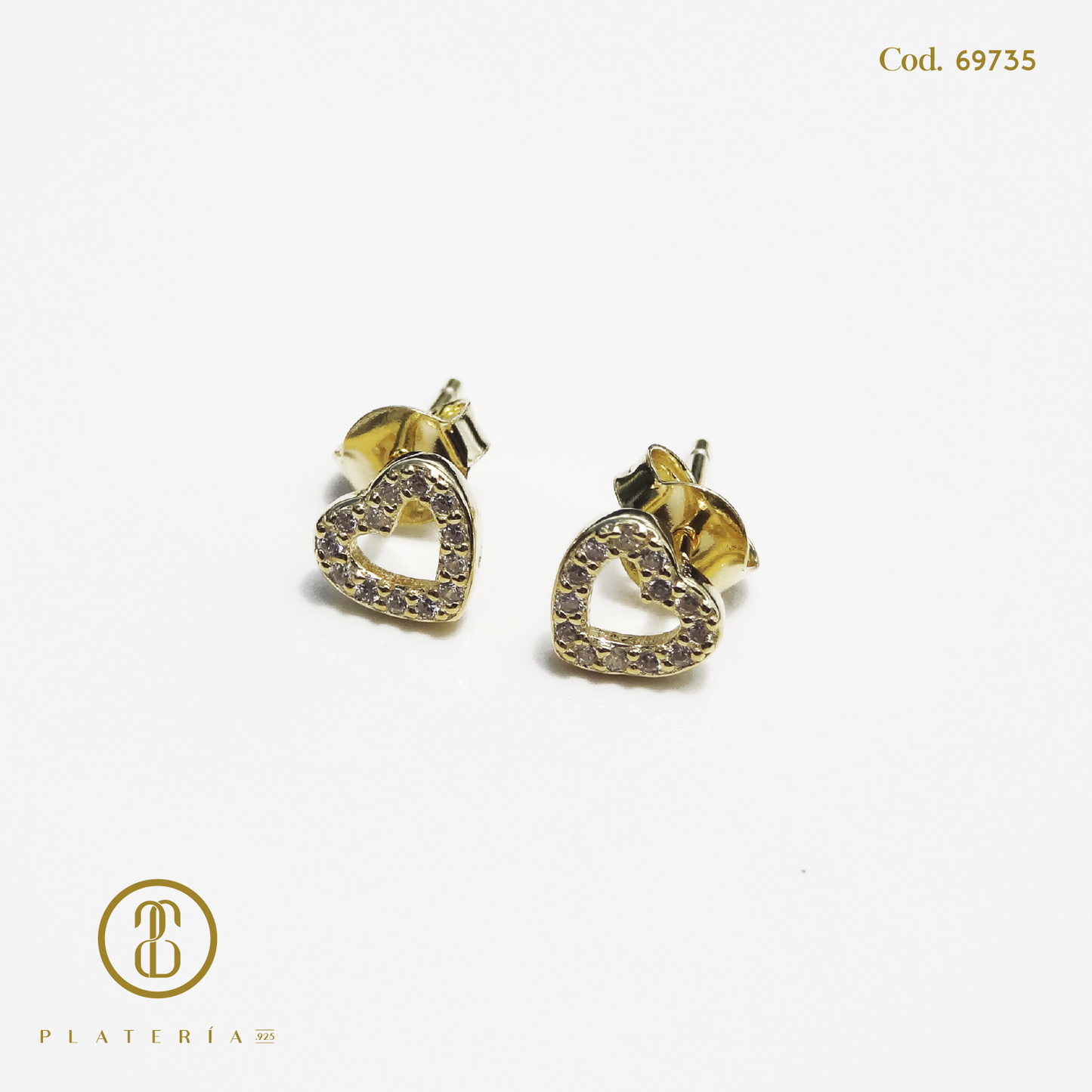 ARETE DORADO BAÑO 14K CORAZON PLATA.925