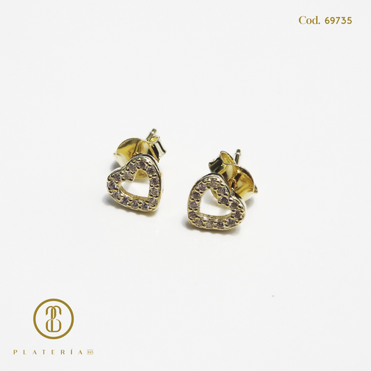 ARETE DORADO BAÑO 14K CORAZON PLATA.925