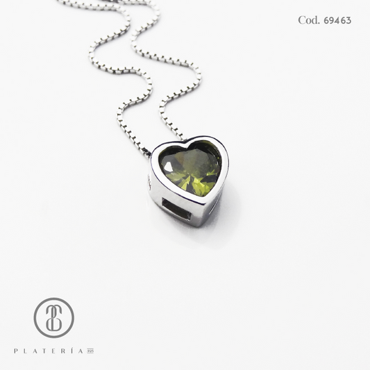 GARGANTILLA RODINADO CORAZON 6MM PERIDOTO PLATA.925