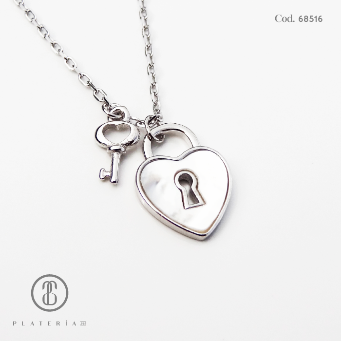 GARGANTILLA RODINADA CANDADO NACAR PLATA.925