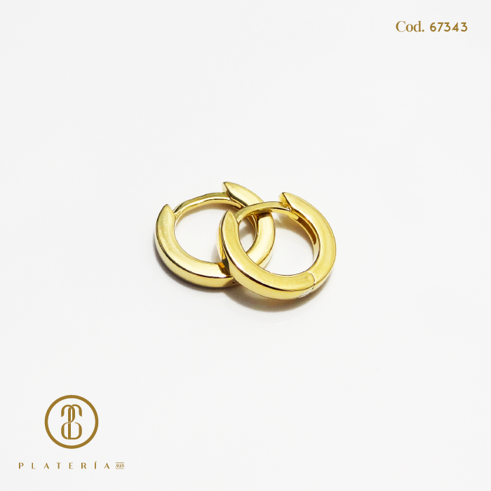 HUGGIE DORADO BAÑO 14K 10MM PLATA.925