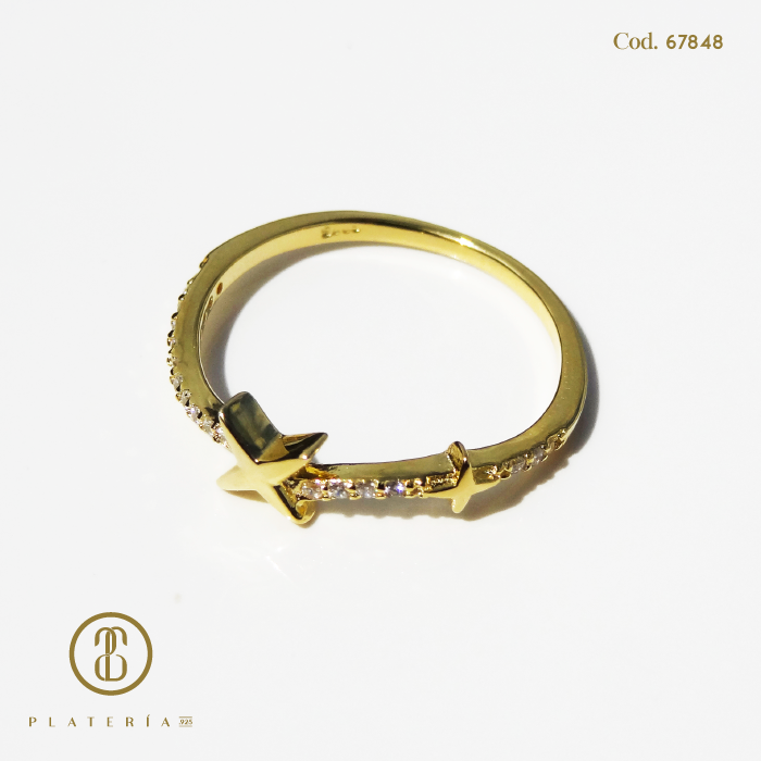 ANILLO DORADO BAÑO 14K DESTELLO PLATA.925