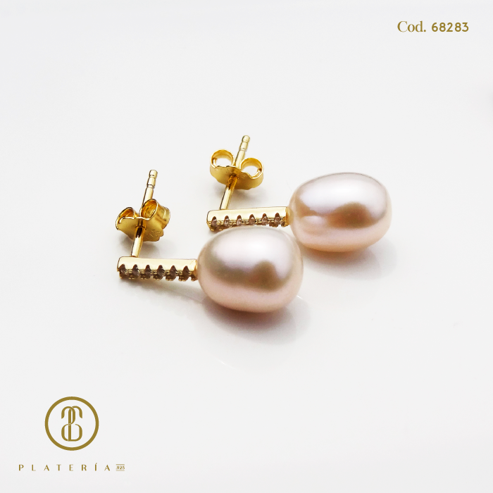 ARETE DORADO BAÑO 14K PERLA CULTIVADA PLATA.925