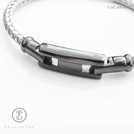 ARO PARA CABALLERO BASE RODIO TRENZADO PLATA.925