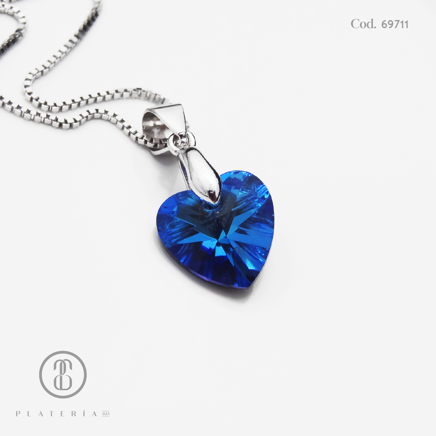 GARGANTILLA RODINADA CORAZON CRISTAL SWAROSVKI AZUL PLATA.925
