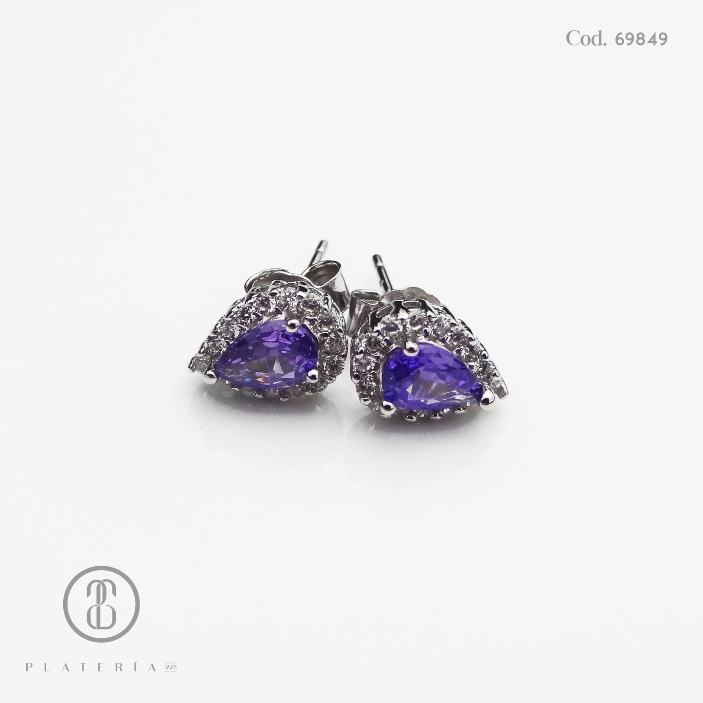 ARETE RODINADO GOTA ZIRCON MORADO PLATA.925