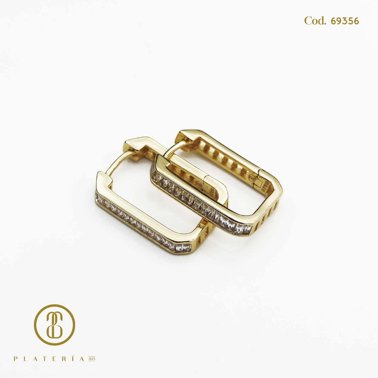 HUGGIE DORADO BAÑO 14K 12X17MM ZIRCON PLATA.925