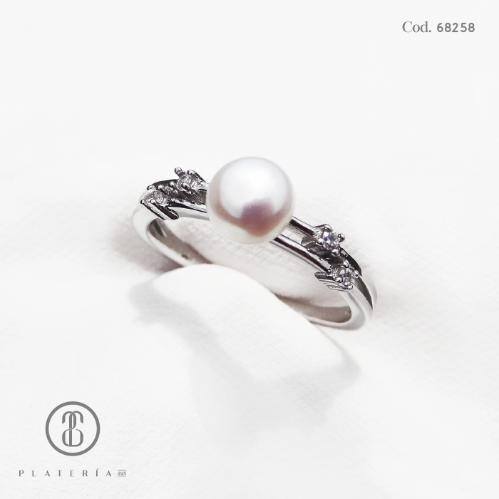 ANILLO RODINADO PERLA CULTIVADA PLATA.925