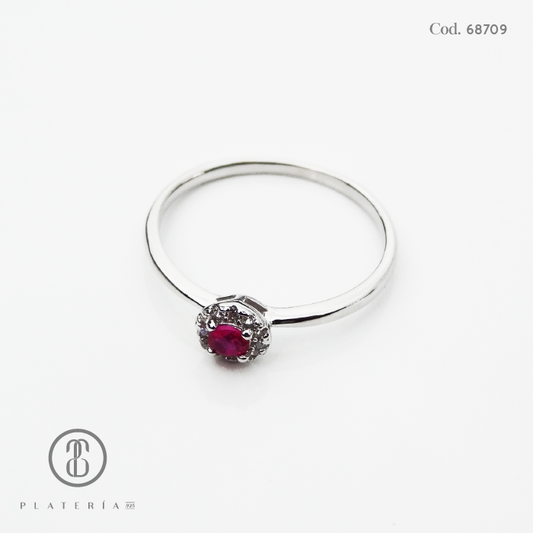 ANILLO RODINADO ZIRCON FUCSIA PLATA.925