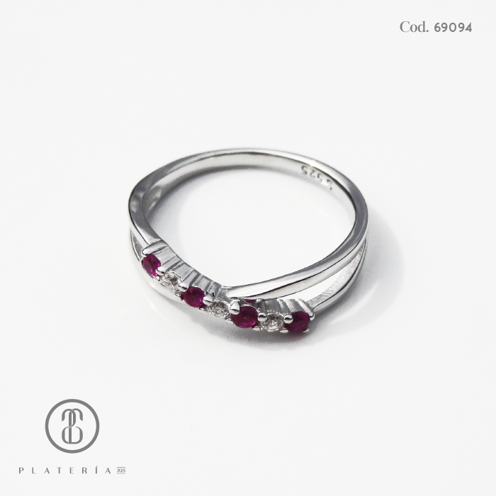 ANILLO RODINADO INFINITO ZIRCON FUCSIA Y BLANCO PLATA.925