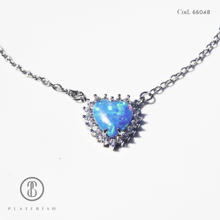 GARGANTILLA CORAZON OPALO CELESTE PLATA.925