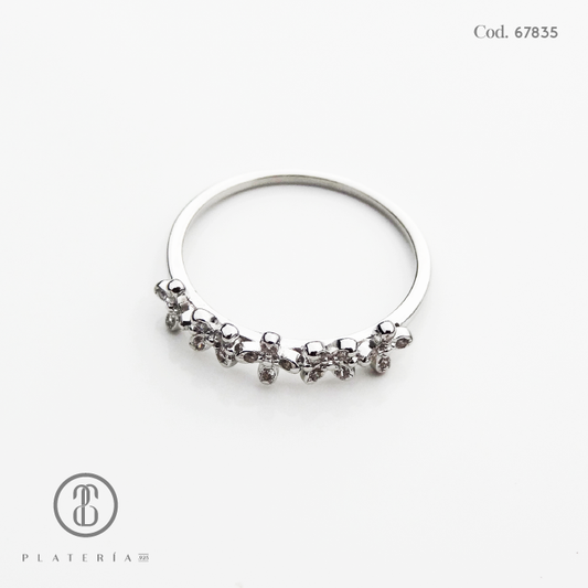 ANILLO RODINADO FLORCITAS PLATA.925
