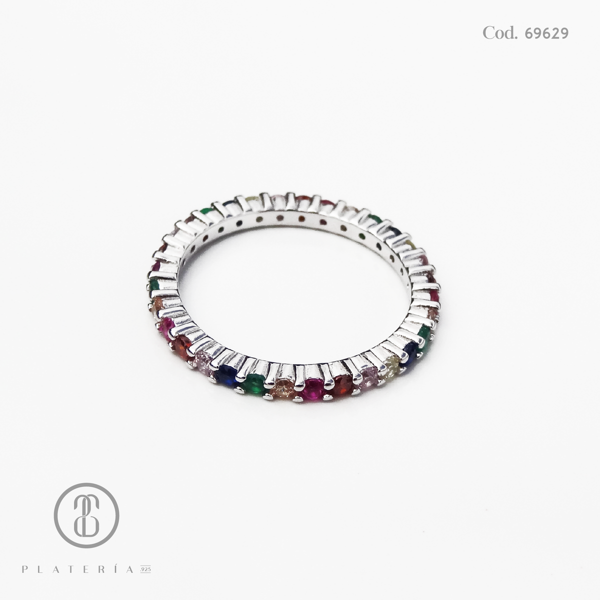 ANILLO RODINADO CINTILLO COLORES PLATA.925