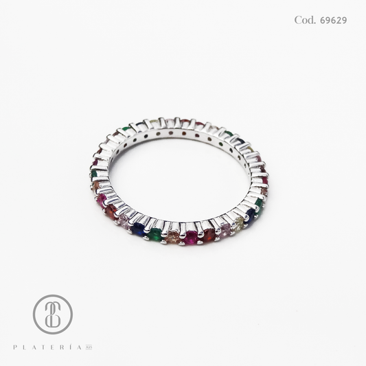 ANILLO RODINADO CINTILLO COLORES PLATA.925