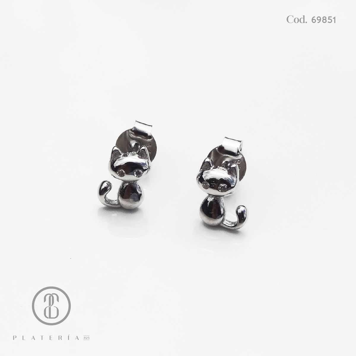 ARETE RODINADO GATITO PLATA.925