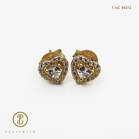 ARETE DORADO BAÑO 14K CORAZON ZIRCON PLATA.925