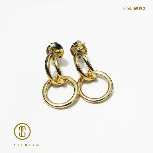 ARETE LARGO DORADO BAÑO 14K CIRCULO PLATA.925