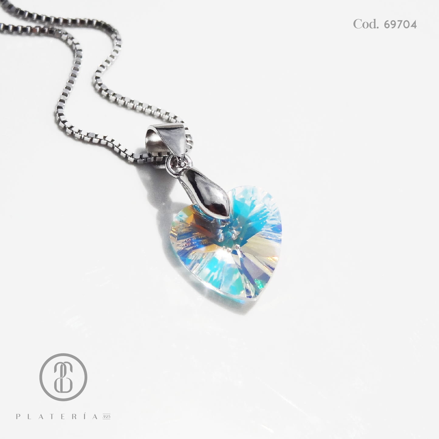 GARGANTILLA RODINADO CORAZON CRISTAL SWAROVSKI PLATA.925