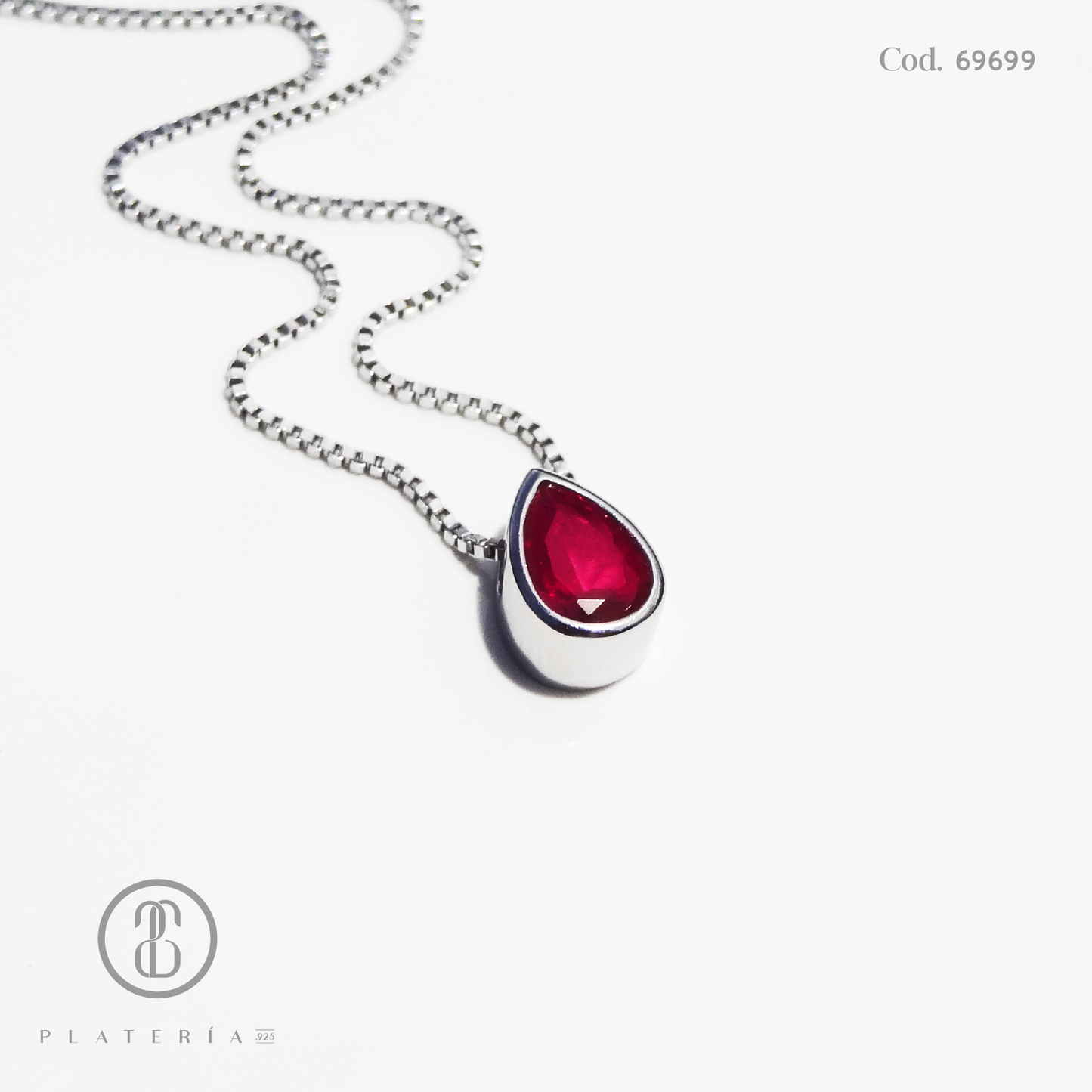 GARGANTILLA RODINADA GOTA ZIRCON 5*7 FUCSIA PLATA.925