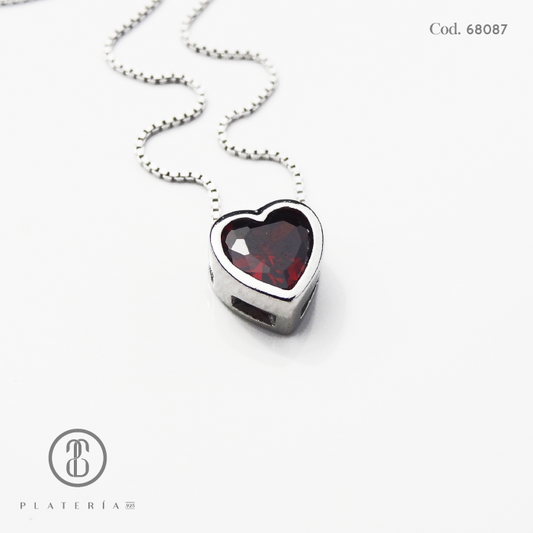 GARGANTILLA RODINADO CORAZON 6MM ROJO PLATA.925