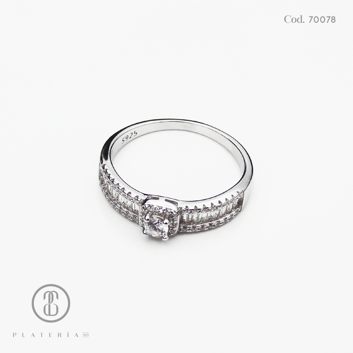 ANILLO RODINADO COMPROMISO BAGUETTE PLATA.925