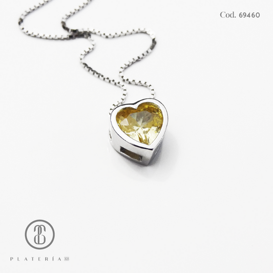 GARGANTILLA RODINADA CORAZON 6MM ZIRCON AMARILLO PLATA.925