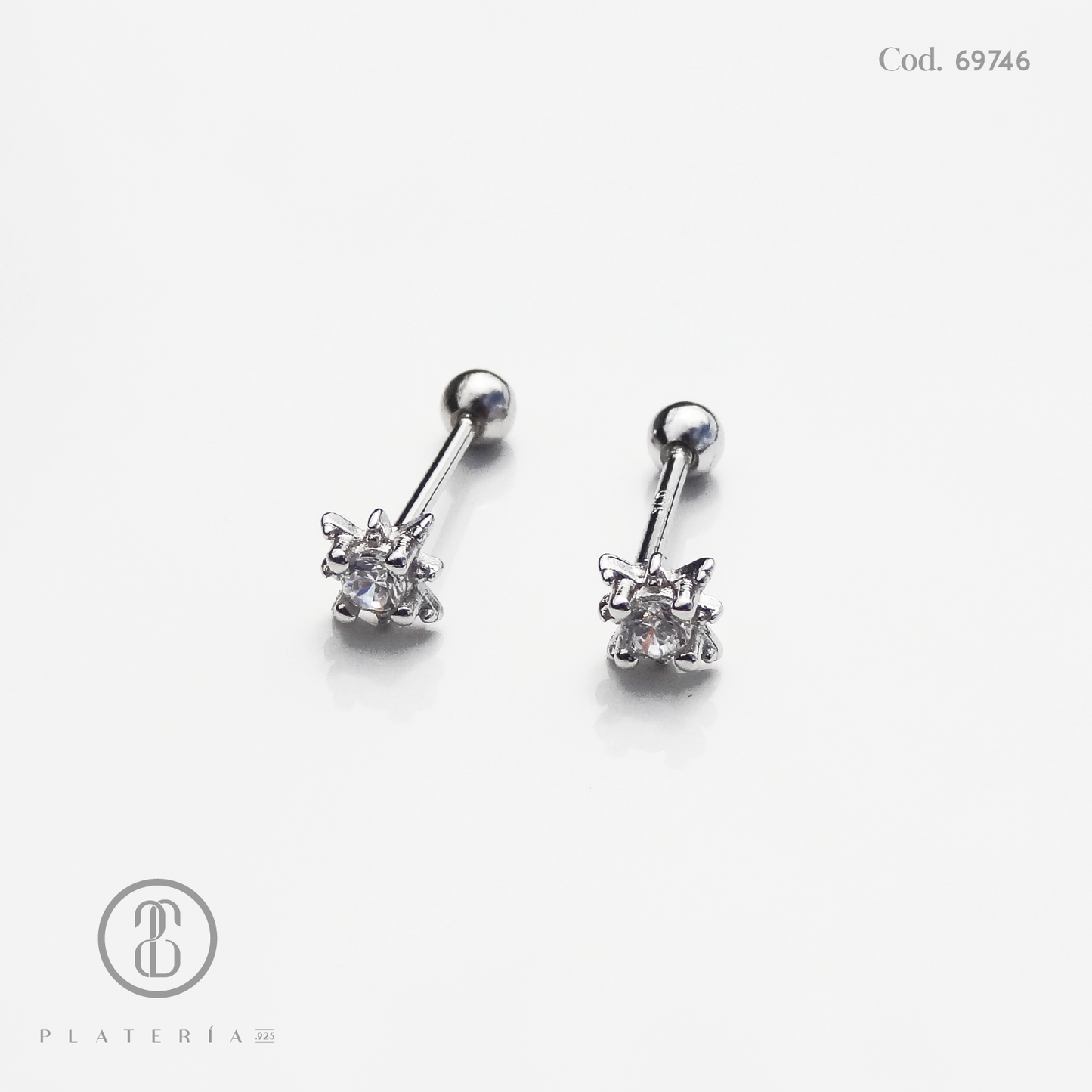 ARETE RODINADO CIERRE BOLITA DESTELLO ZIRCON PLATA.925