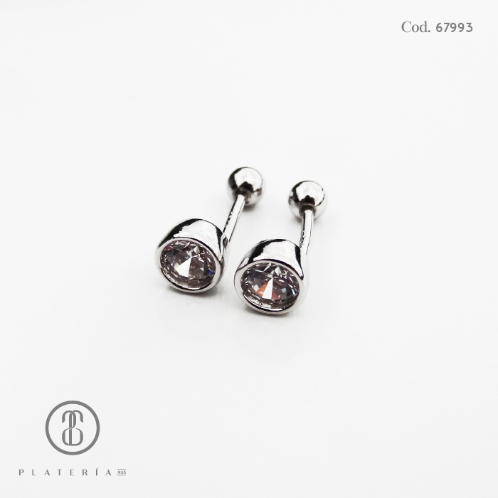 ARETE RODINADO BISELADO 4MM CIERRE BOLITA PLATA.925