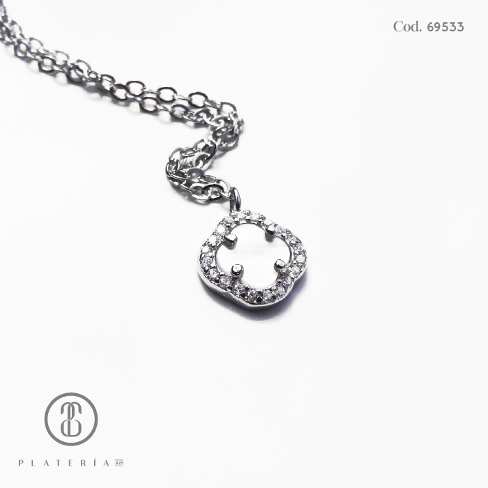 GARGANTILLA RODINADA TREBOL NACAR PLATA.925