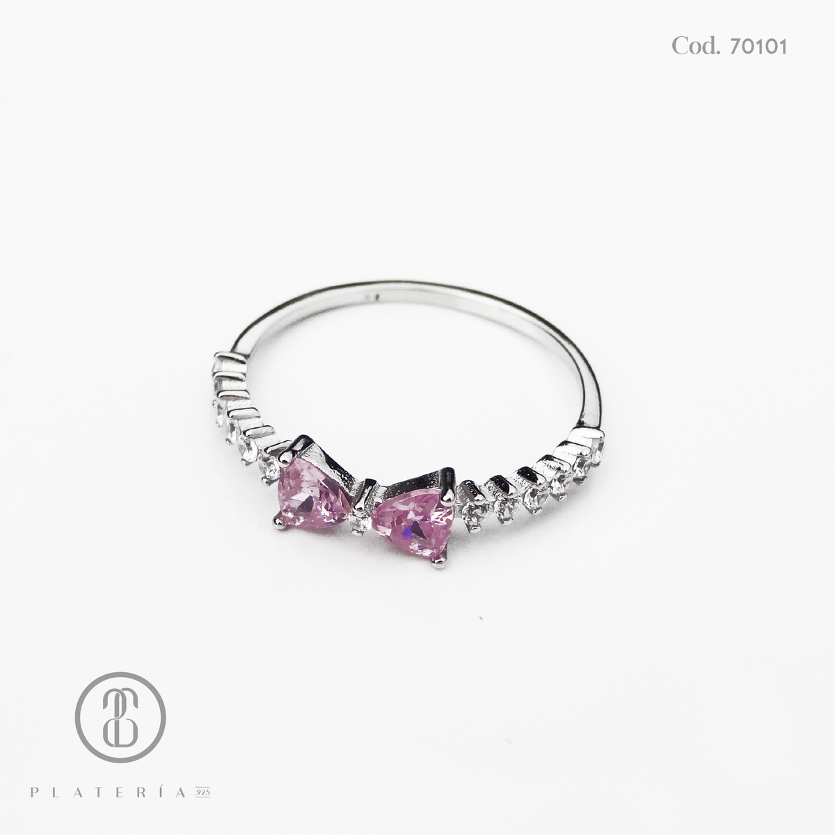 ANILLO RODINADO LAZO ZIRCON ROSADO PLATA.925