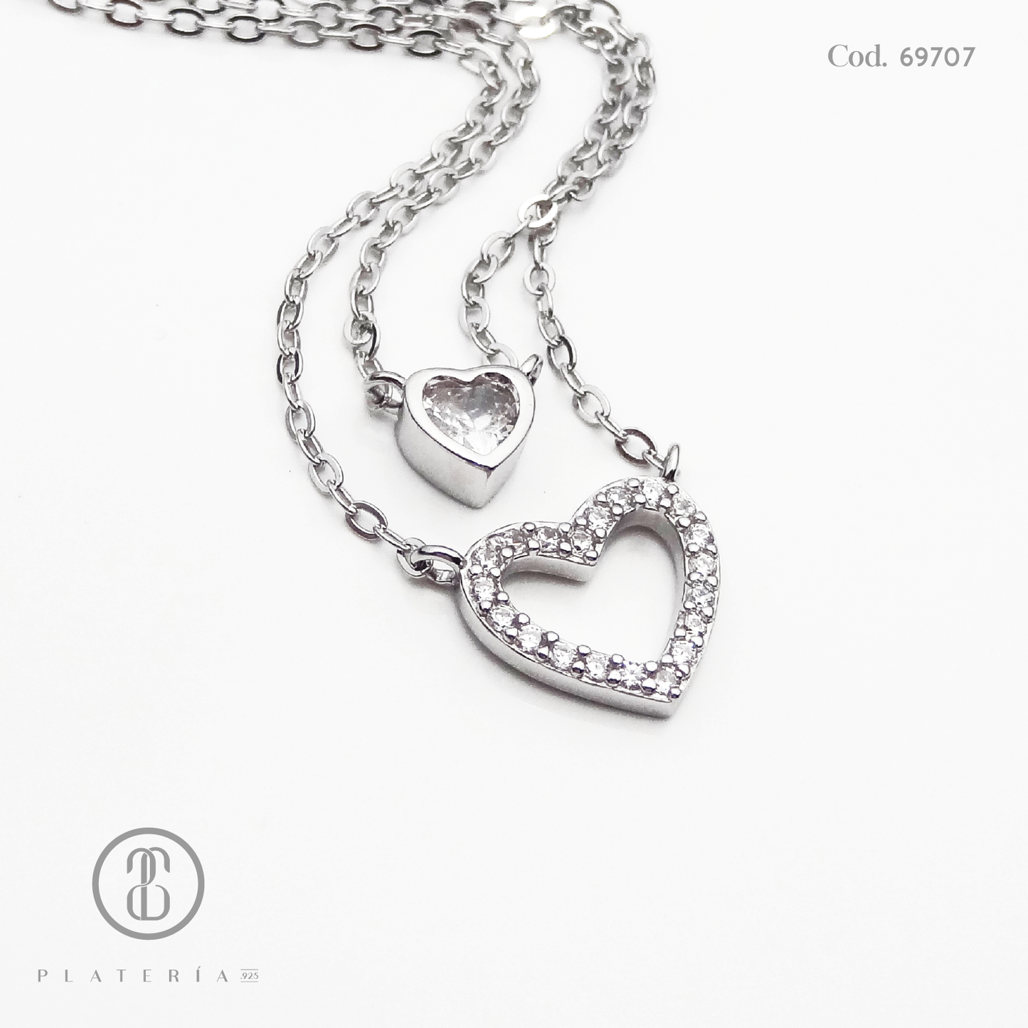 GARGANTILLA RODINADA DOBLE CORAZON PLATA.925