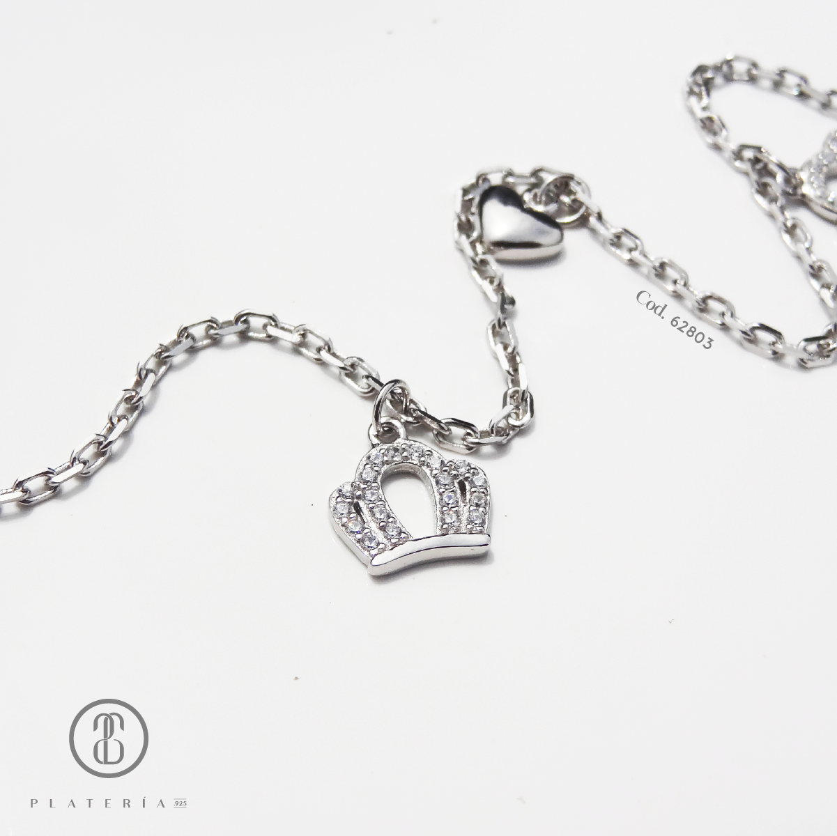 TOBILLERA RODINADA CORONA PLATA.925