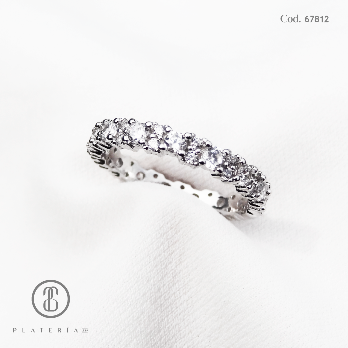 ANILLO RODINADO CINTILLO ZIRCONES PLATA.925