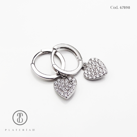 HUGGIE RODINADO CON DIJE CORAZON PAVE PLATA.925